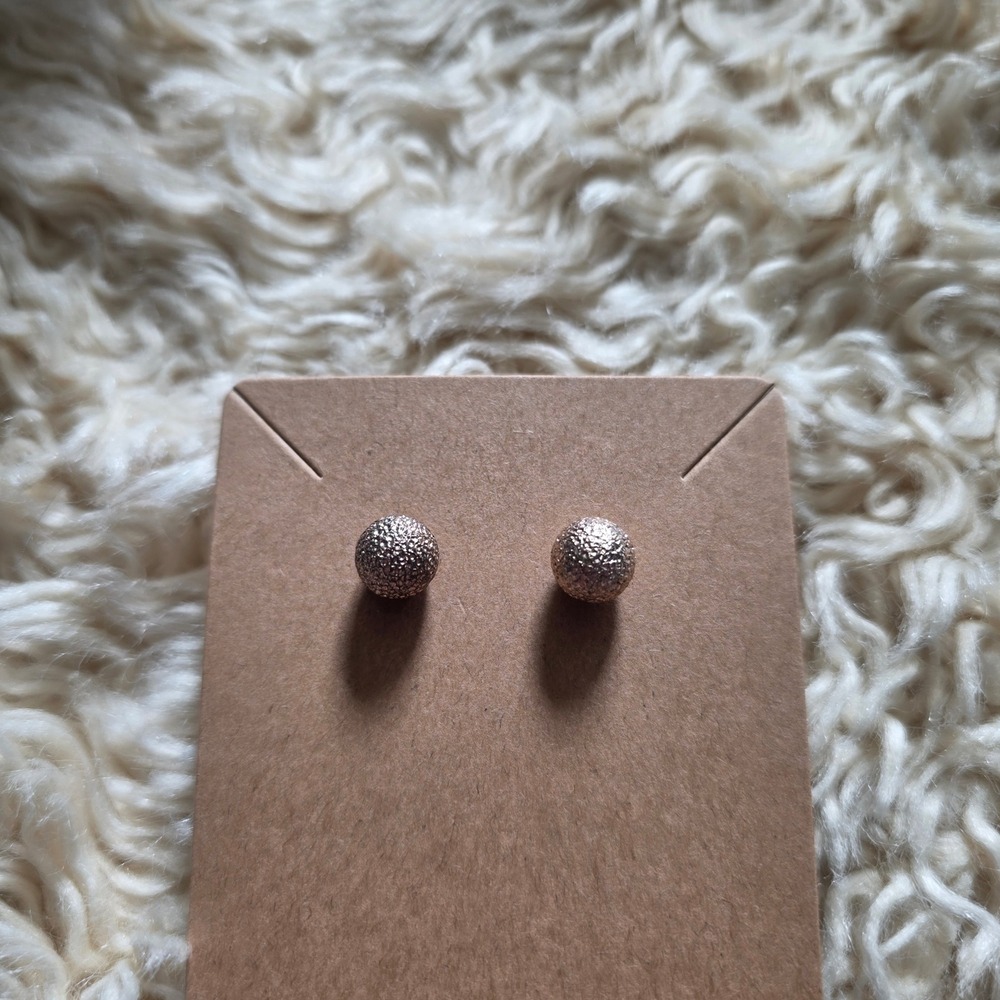 Gold Tone Textured Stardust Ball Stud Earrings Minimalist Shimmer Jewelry